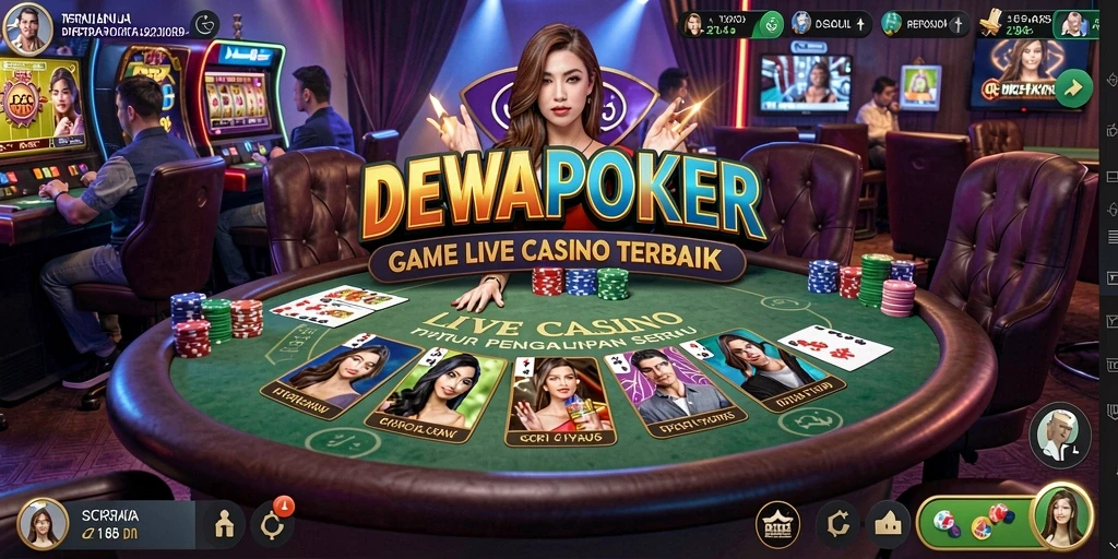 Tampilan gameplay seru di DEWAPOKER dengan dealer langsung.