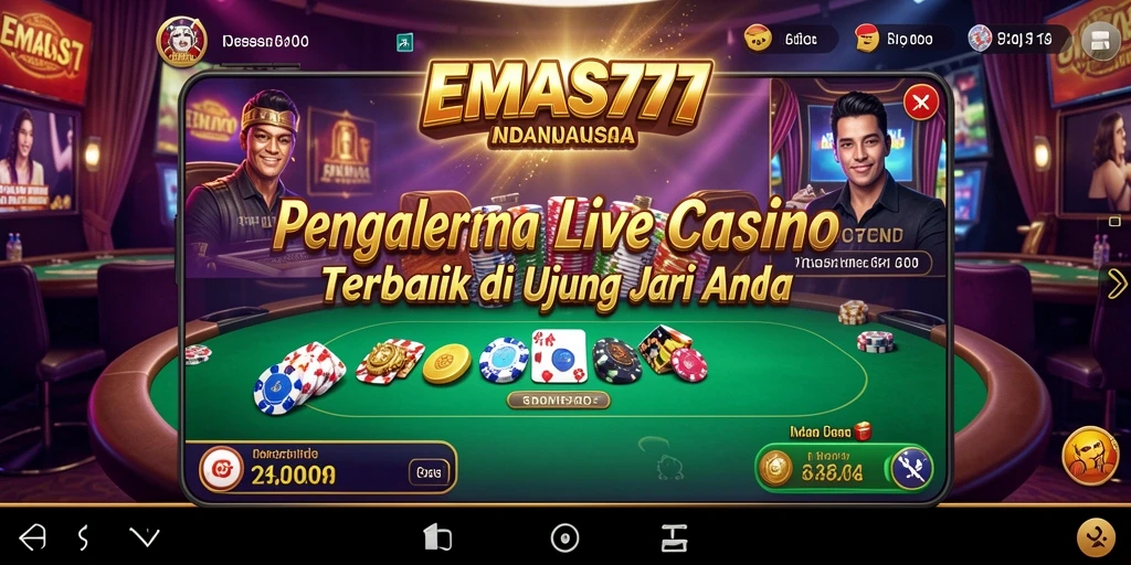 Screenshot gameplay EMAS777 menampilkan dealer langsung dan suasana kasino.