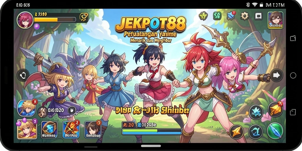 Tampilan gameplay <strong>JEKPOT88</strong> dengan karakter anime yang menarik.