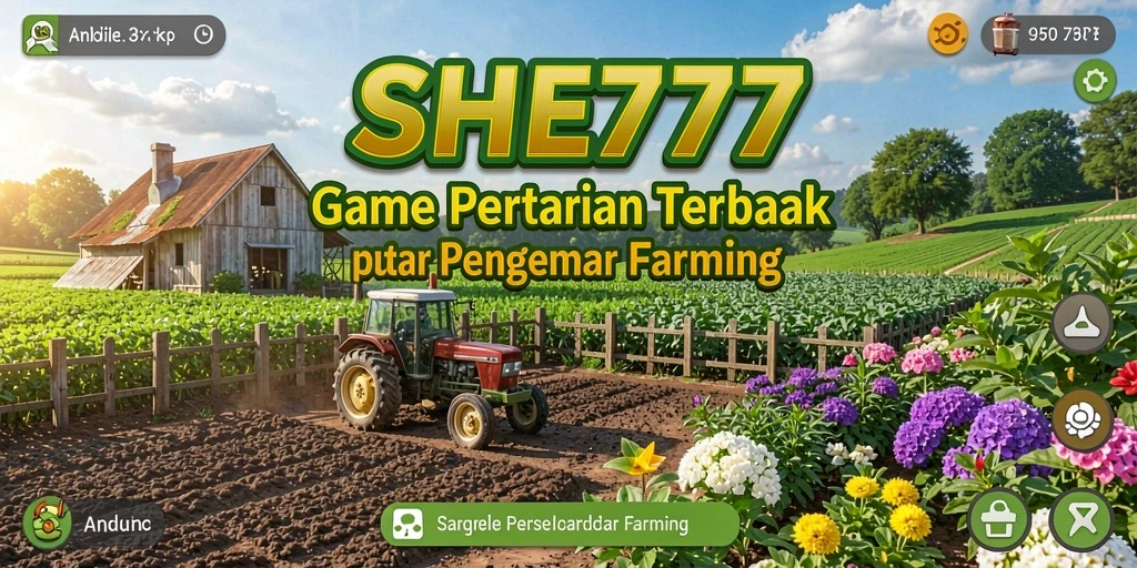 Tangkapan layar gameplay SHE777 menunjukkan ladang yang indah dan terawat.