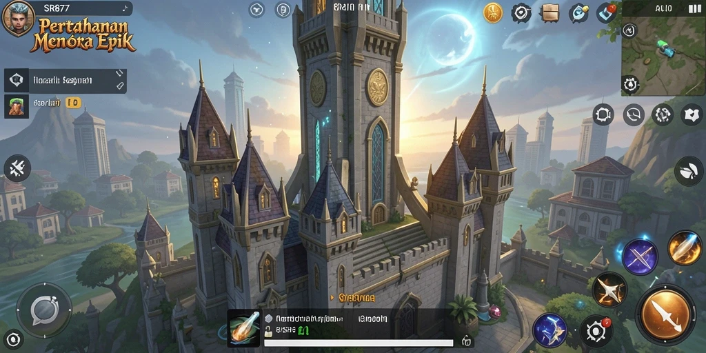 Tampilan gameplay menara yang strategis dan mendebarkan di SR877.