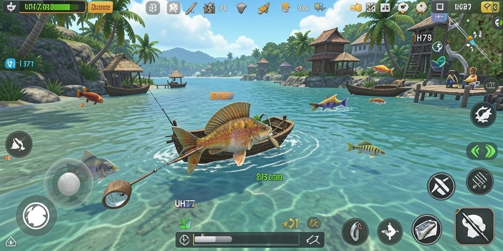 Tampilan gameplay UH77 yang menarik saat menangkap ikan.